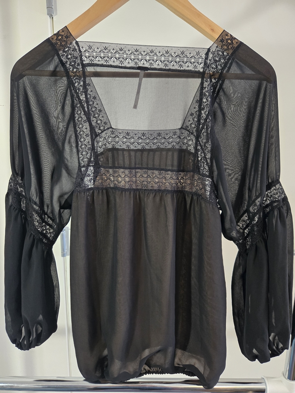 Free People Black Sheer Lace Boho Blouse